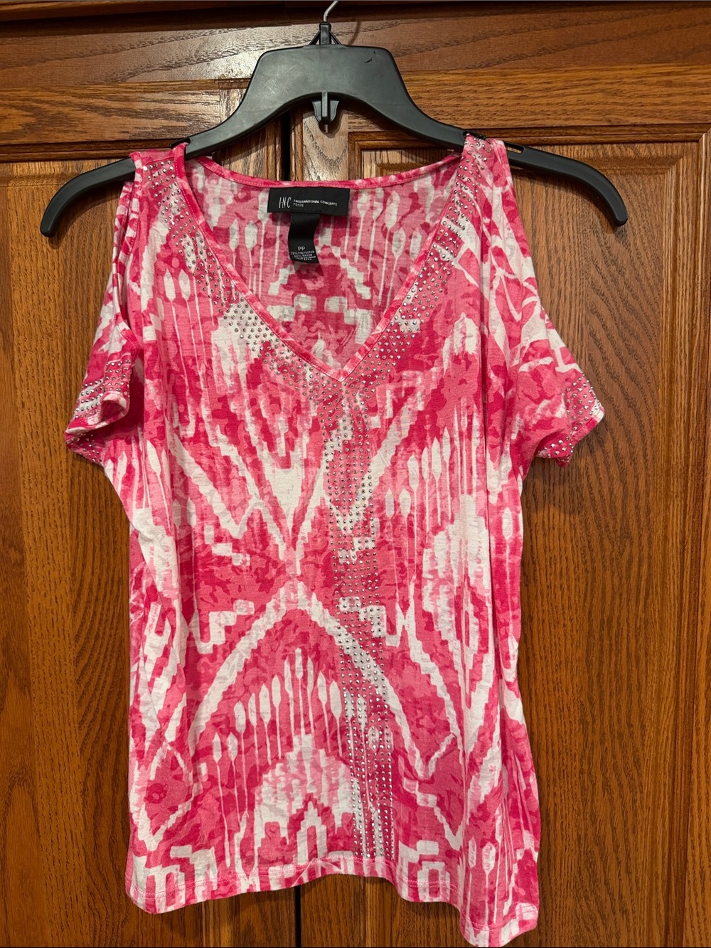 INC International Concepts Pink Cold-Shoulder V-Neck Top